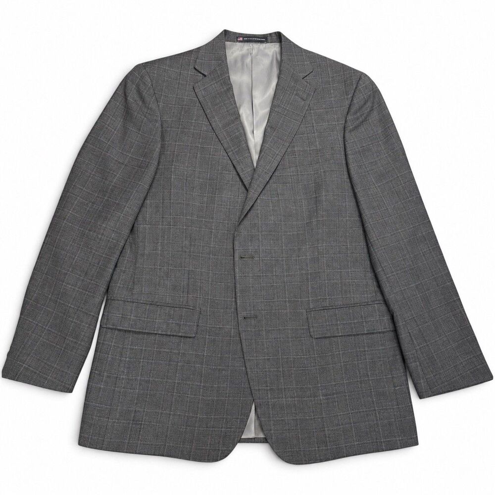 Hart Schaffner Marx 42R Gray Windowpane Plaid Wool Sport Coat Blazer USA Made